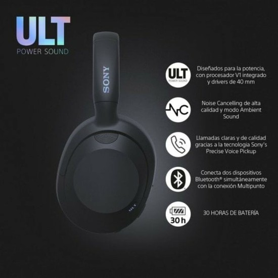 Sony ULT WEAR Ασύρματα / Ενσύρματα Over Ear Ακουστικά με 30 ώρες Λειτουργίας και Quick Charge Μαύρα