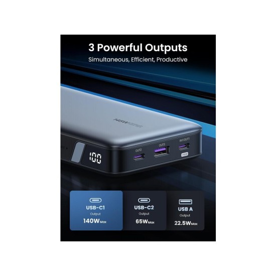 Ugreen PB205 Power Bank 25000mAh 145W με Θύρα USB-A και 2 Θύρες USB-C Power Delivery / Quick Charge 3.0 Γκρι