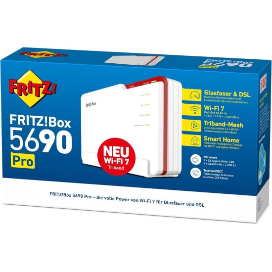 AVM FRITZ!Box 5690 Pro Fiber GPON Ασύρματο VDSL2 Modem Router Wi‑Fi 7 με 4 Θύρες