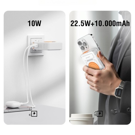 4Smarts Hybrid Charger 6-in-1 Power Bank 10000mAh 22.5W με Θύρα USB-A και Θύρα USB-C Power Delivery / Quick Charge 3.0 Λευκό