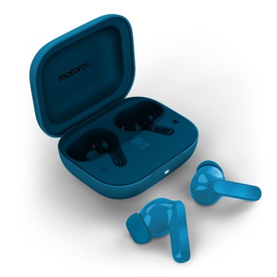 Motorola Moto Buds BASS Bluetooth Handsfree Ακουστικά με Αντοχή στον Ιδρώτα και Θήκη Φόρτισης Pantone Blue Jewel