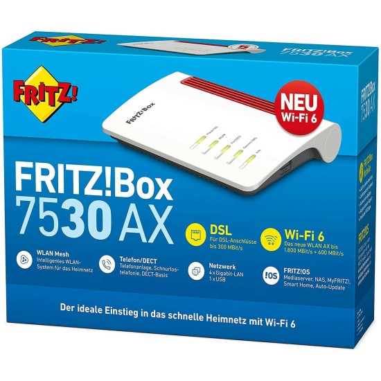 AVM FRITZ!Box 7530 AX Ασύρματο VDSL2 Modem Router Wi‑Fi 6 με 4 Θύρες Gigabit AVM FRITZ!Box 7530 AX Ασύρματο VDSL2 Modem Router Wi‑Fi 6 με 4 Θύρες Gigabit