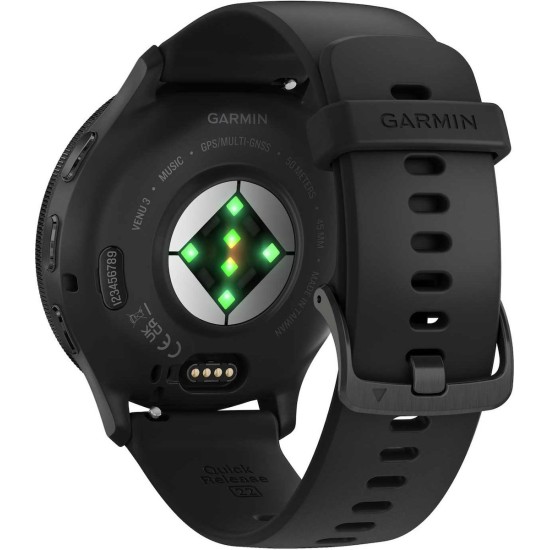 Garmin Venu 3 Stainless Steel 45mm Αδιάβροχο Smartwatch με Παλμογράφο (Slate Bezel With Black Silicone Band)