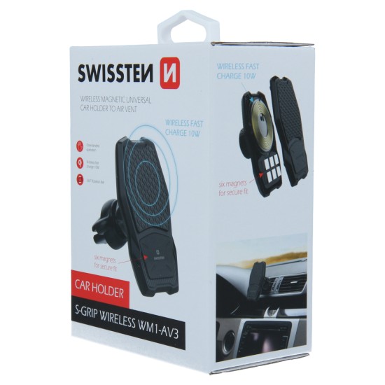 Swissten Βάση Κινητού Αυτοκινήτου με Μαγνήτη Μαύρη 65010603