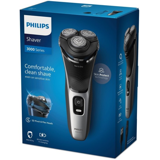 Philips Series 3000 S3143/00 Περιστρεφόμενη Ξυριστική Μηχανή Προσώπου Επαναφορτιζόμενη