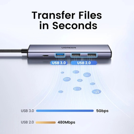 Ugreen Hub 5 Θυρών USB 3.0 με σύνδεση USB-C Ασημί 15495
