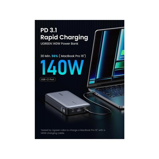 Ugreen PB205 Power Bank 25000mAh 145W με Θύρα USB-A και 2 Θύρες USB-C Power Delivery / Quick Charge 3.0 Γκρι