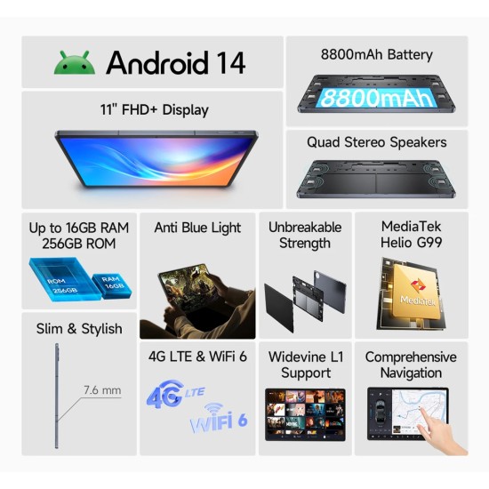 Ulefone Tab A11 Pro 11" με WiFi & 4G (8GB/128GB) Γκρι