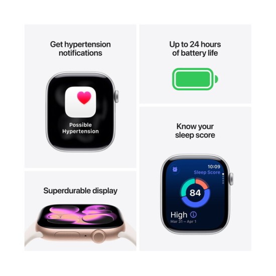 Apple Watch Series 11 Cellular Aluminium 46mm Αδιάβροχο με eSIM και Παλμογράφο (Silver Aluminium Case with Purple Fog Sport Band - S/M)