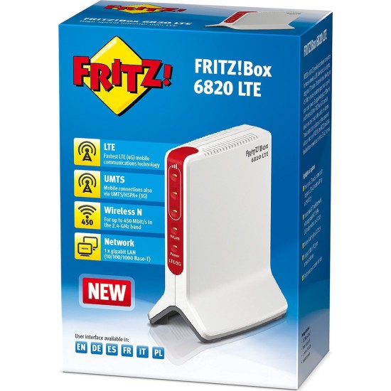 AVM FRITZ!Box 6820 LTE v4 Ασύρματο 4G Router Wi‑Fi 4 AVM FRITZ!Box 6820 LTE v4 Ασύρματο 4G Router Wi‑Fi 4