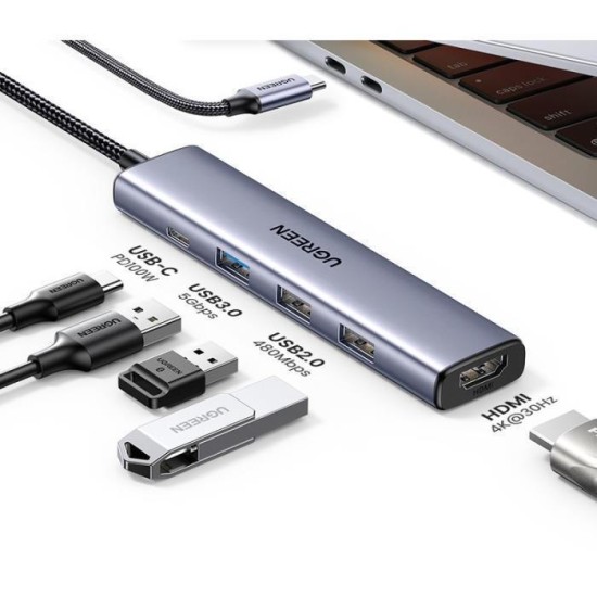 Ugreen Hub 5 Θυρών USB 3.0 με σύνδεση USB-C Ασημί 15495