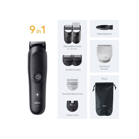 Braun All-in-one Series 5 Σετ Επαναφορτιζόμενης Κουρευτικής Μηχανής Μαύρο AIO5540