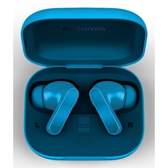 Motorola Moto Buds BASS Bluetooth Handsfree Ακουστικά με Αντοχή στον Ιδρώτα και Θήκη Φόρτισης Pantone Blue Jewel