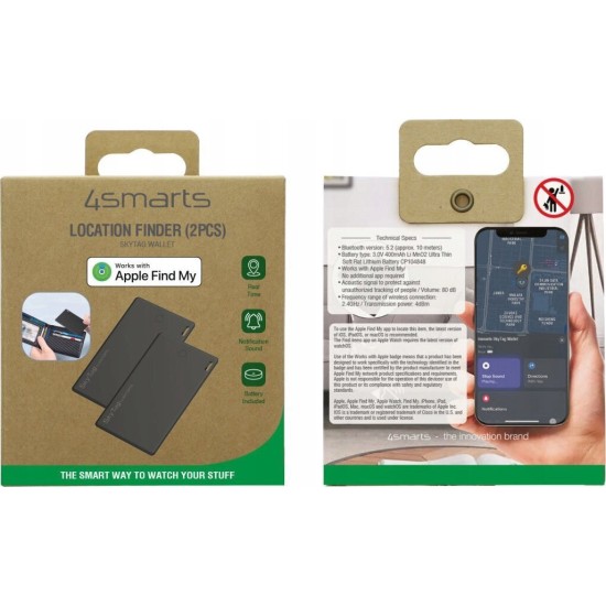 4Smarts SkyTag Wallet Apple Find My Tracker Μαύρο 2τμχ Επαναφορτιζόμενο